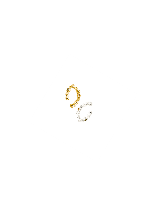 Cuff d’oreille minimaliste en argent recyclé 925 et vermeil, serti de pierres fines naturelles aux tons ocres et olives – Osmo Paris