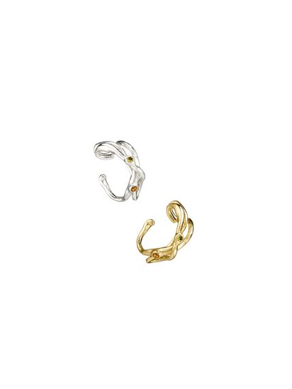 Cuff d’oreille Courbe en argent recyclé 925 et vermeil serti de pierres fines naturelles, bijou éthique – Osmo Paris