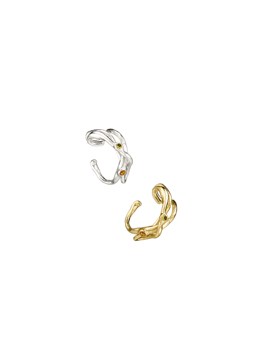 Cuff d’oreille Courbe en argent recyclé 925 et vermeil serti de pierres fines naturelles, bijou éthique – Osmo Paris