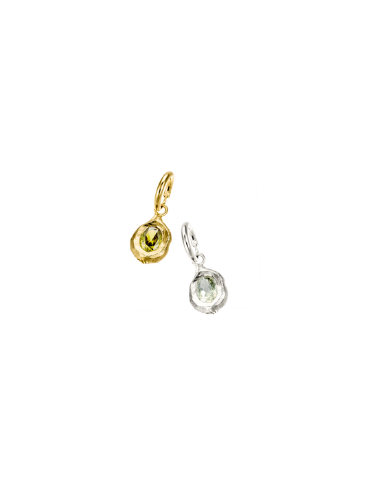 Boucle d’oreille minimaliste en argent recyclé 925 et vermeil sertie de zircon kaki et quartz citron, bijou éthique – Osmo Paris