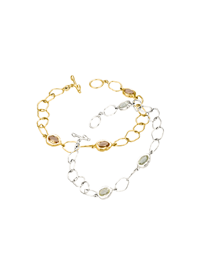 Bracelet minimaliste en argent recyclé 925 et vermeil serti de pierres fines citron, bijou éthique – Osmo Paris