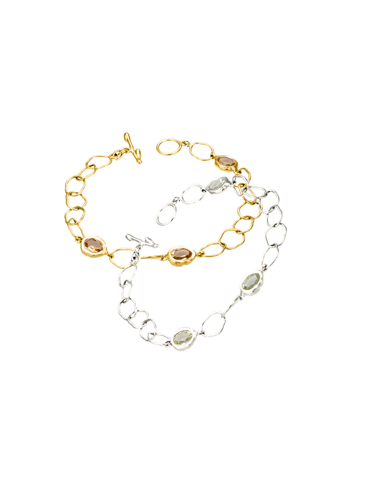 Bracelet minimaliste en argent recyclé 925 et vermeil serti de pierres fines citron, bijou éthique – Osmo Paris